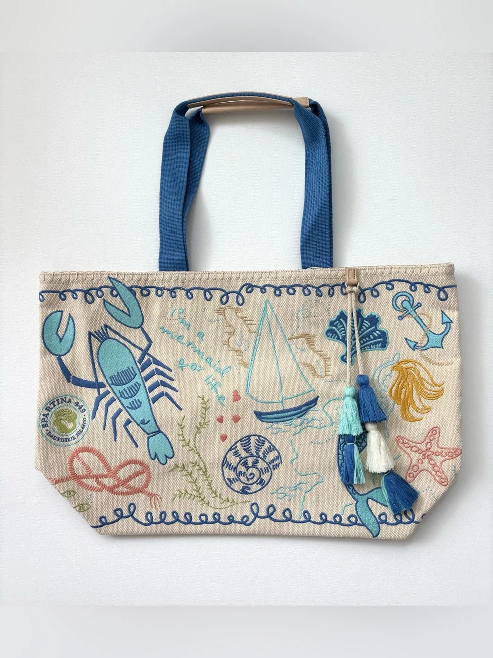 Spartina 449 Embroidered Sea Life Beach Tote ‘Overboard’ NWT Cotton Canvas